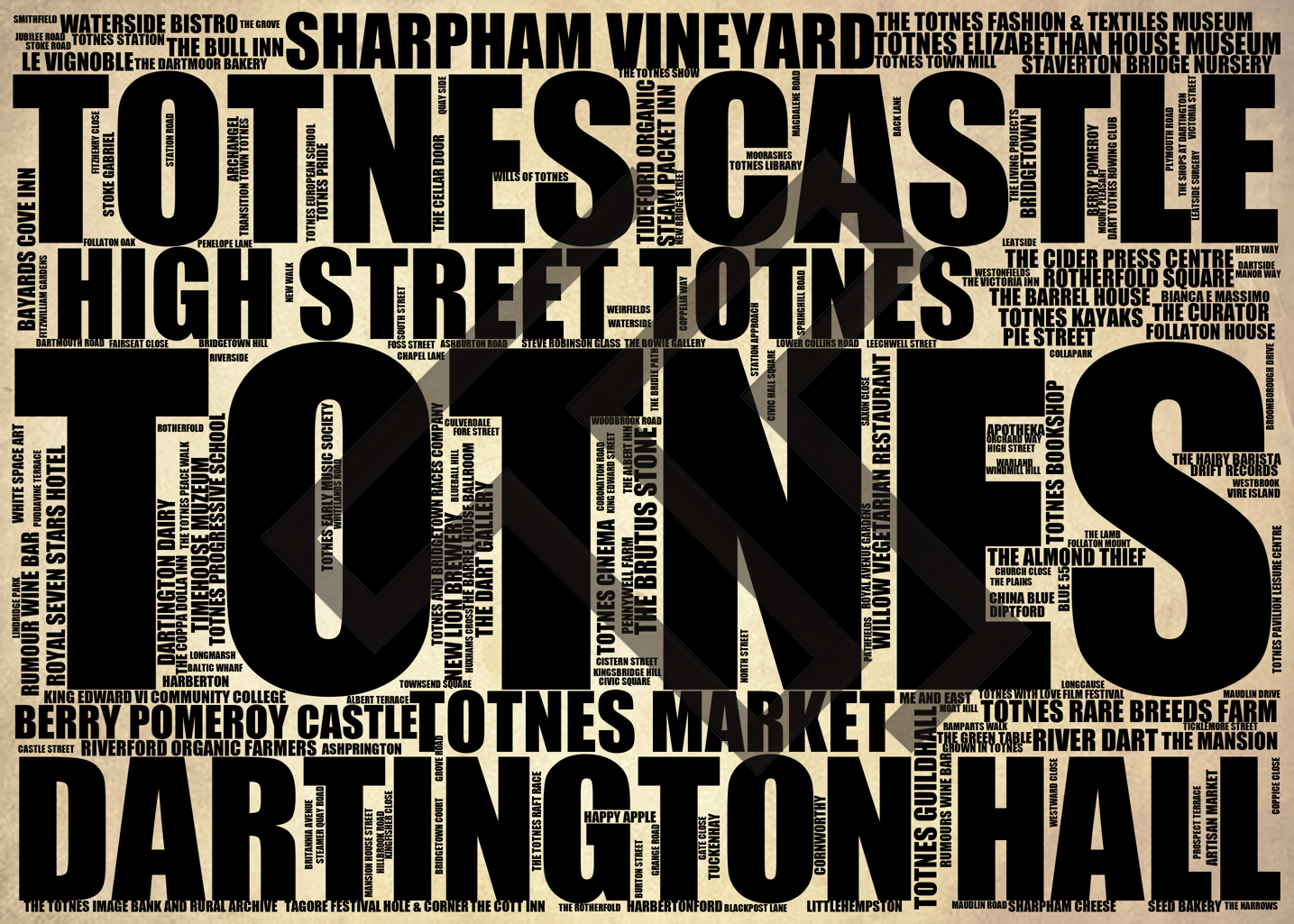 Totnes - Premium Typographic Word Cloud Prints, Posters & Gifts