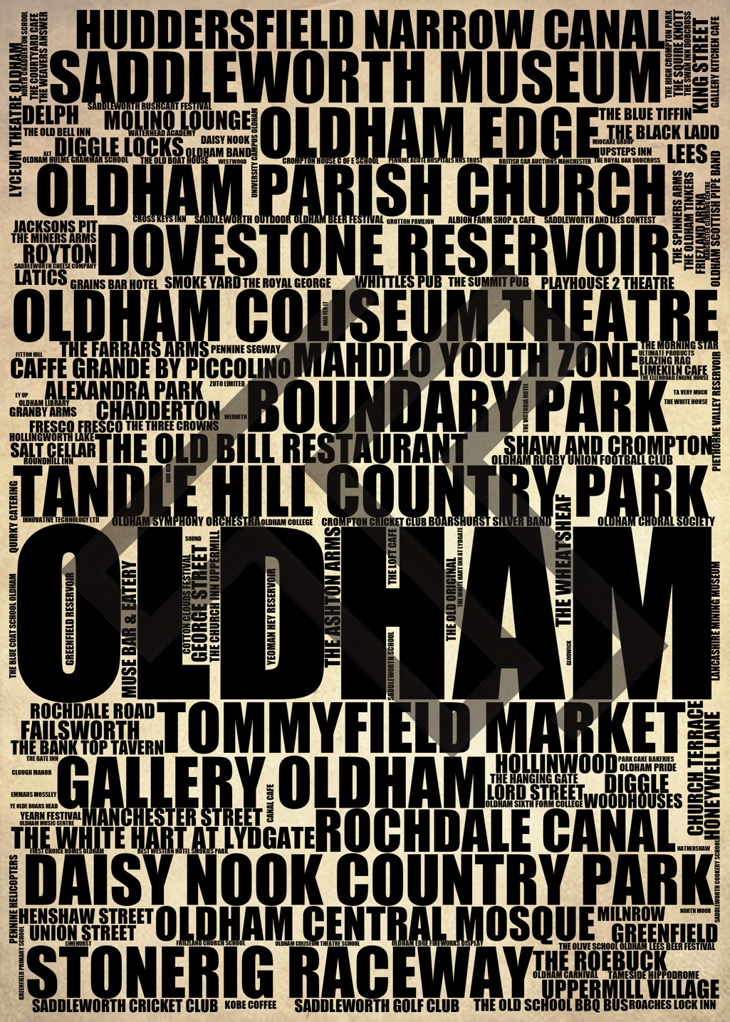 Oldham - Premium Typographic Word Cloud Prints, Posters & Gifts