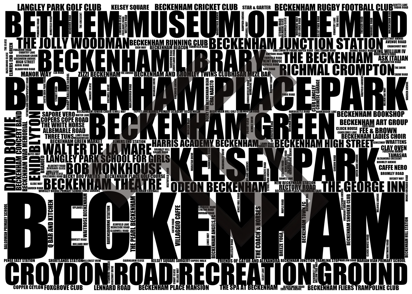 Beckenham - Premium Typographic Word Cloud Prints, Posters & Gifts