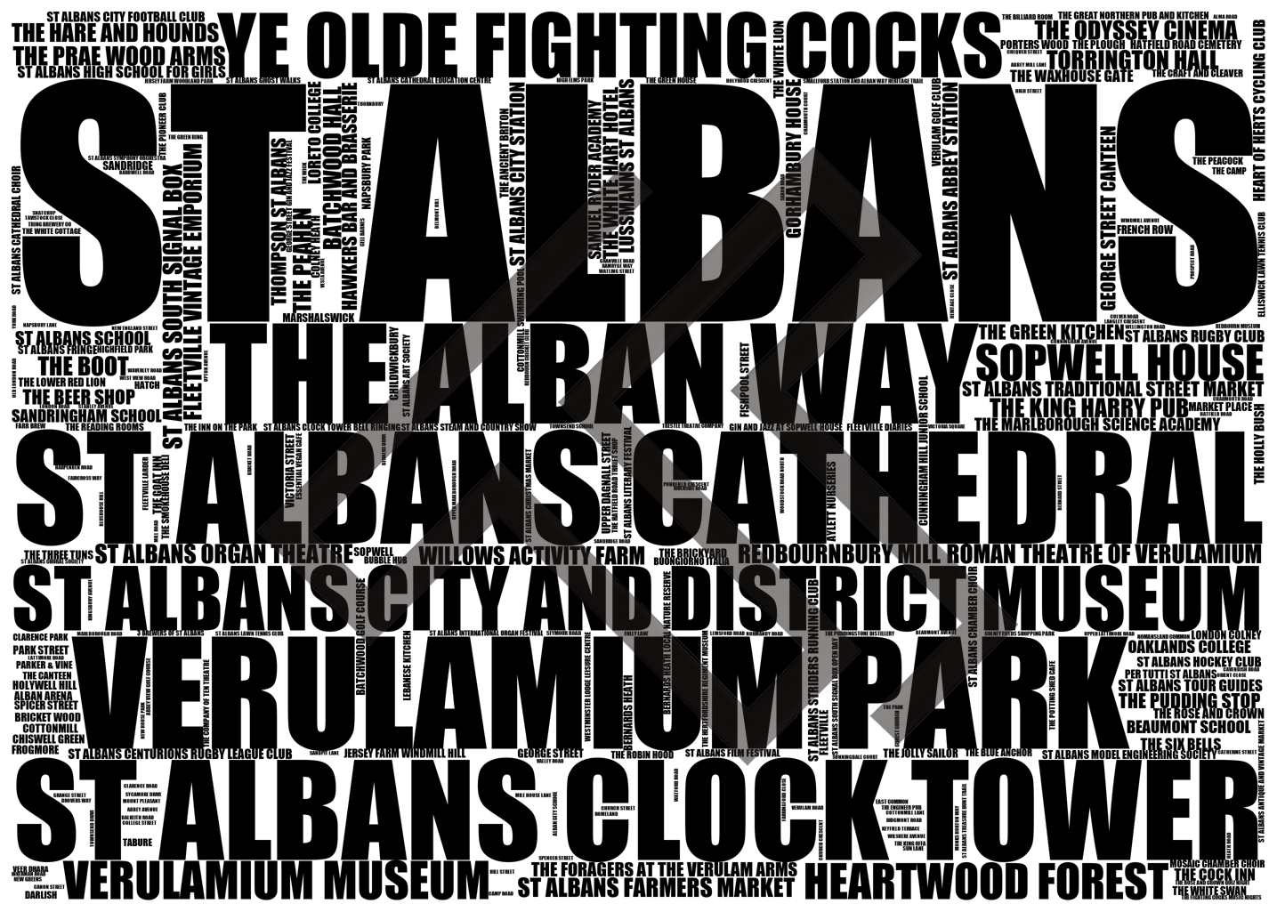 St Albans - Premium Typographic Word Cloud Prints, Posters & Gifts