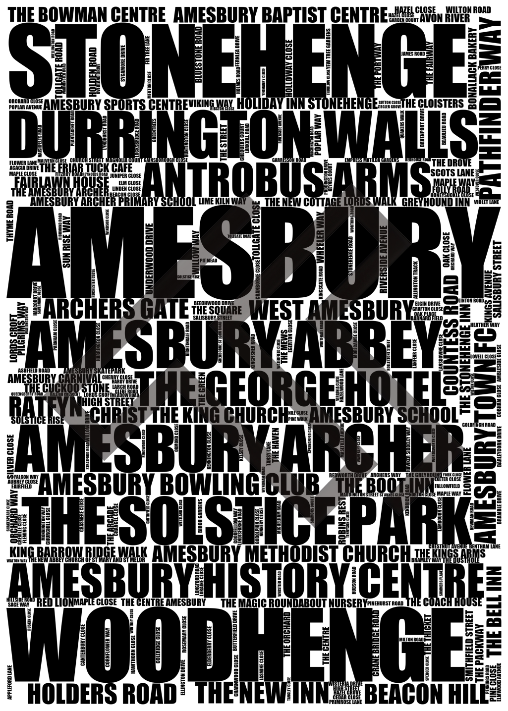 Amesbury - Premium Typographic Word Cloud Prints, Posters & Gifts