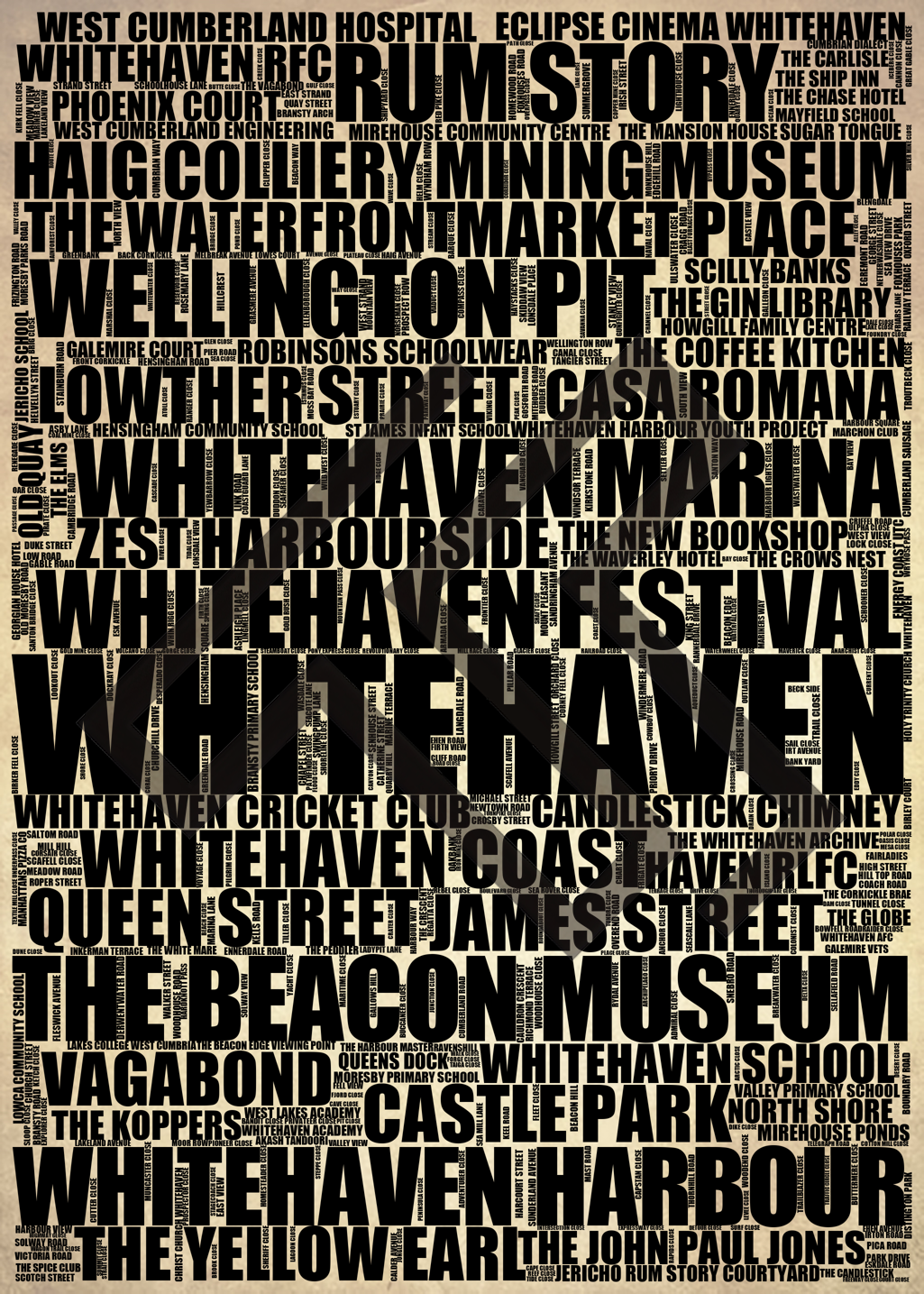 Whitehaven - Premium Typographic Word Cloud Prints, Posters & Gifts