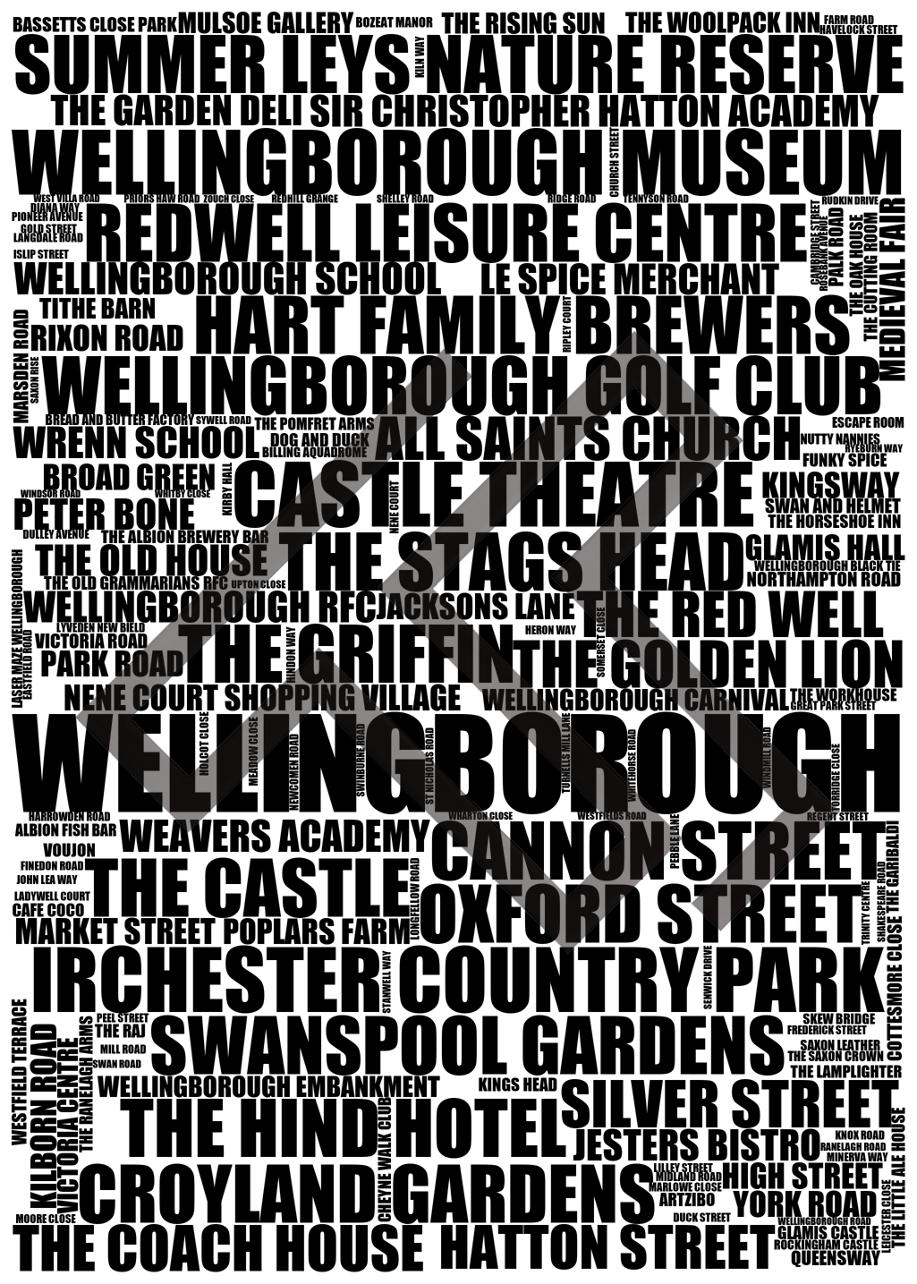 Wellingborough - Premium Typographic Word Cloud Prints, Posters & Gifts