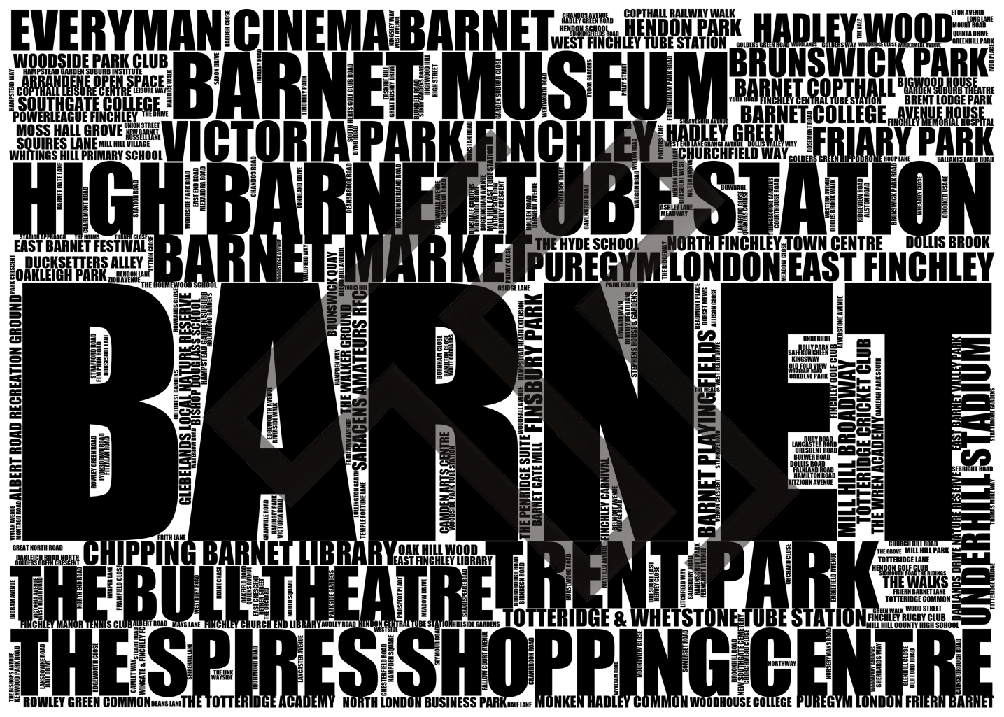 Barnet - Premium Typographic Word Cloud Prints, Posters & Gifts