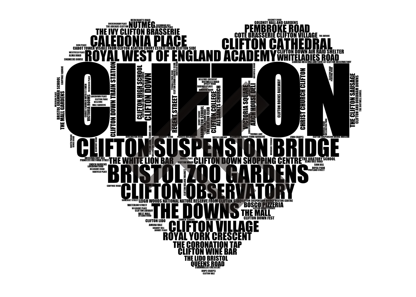Clifton - Premium Typographic Word Cloud Prints, Posters & Gifts