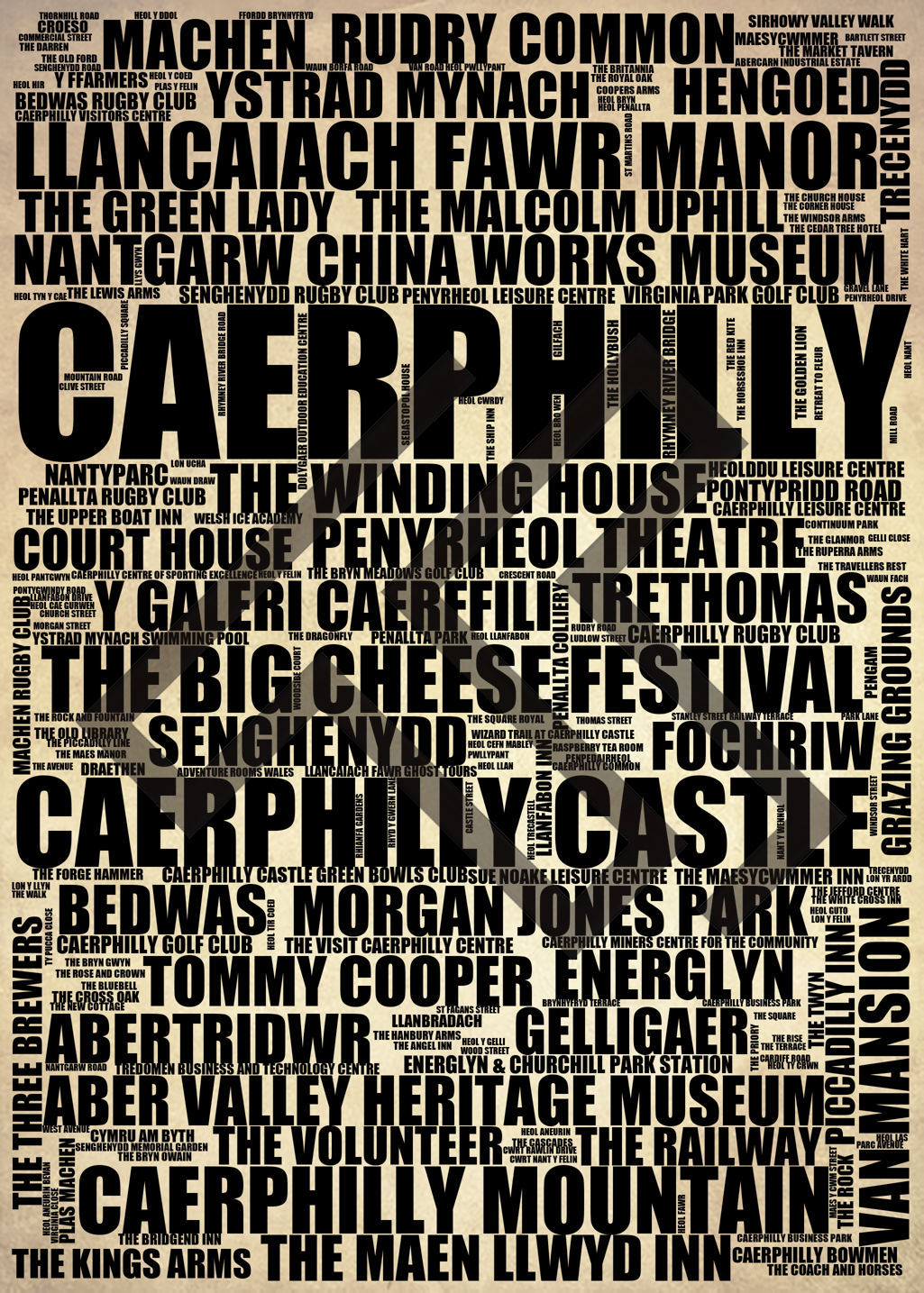 Caerphilly - Premium Typographic Word Cloud Prints, Posters & Gifts