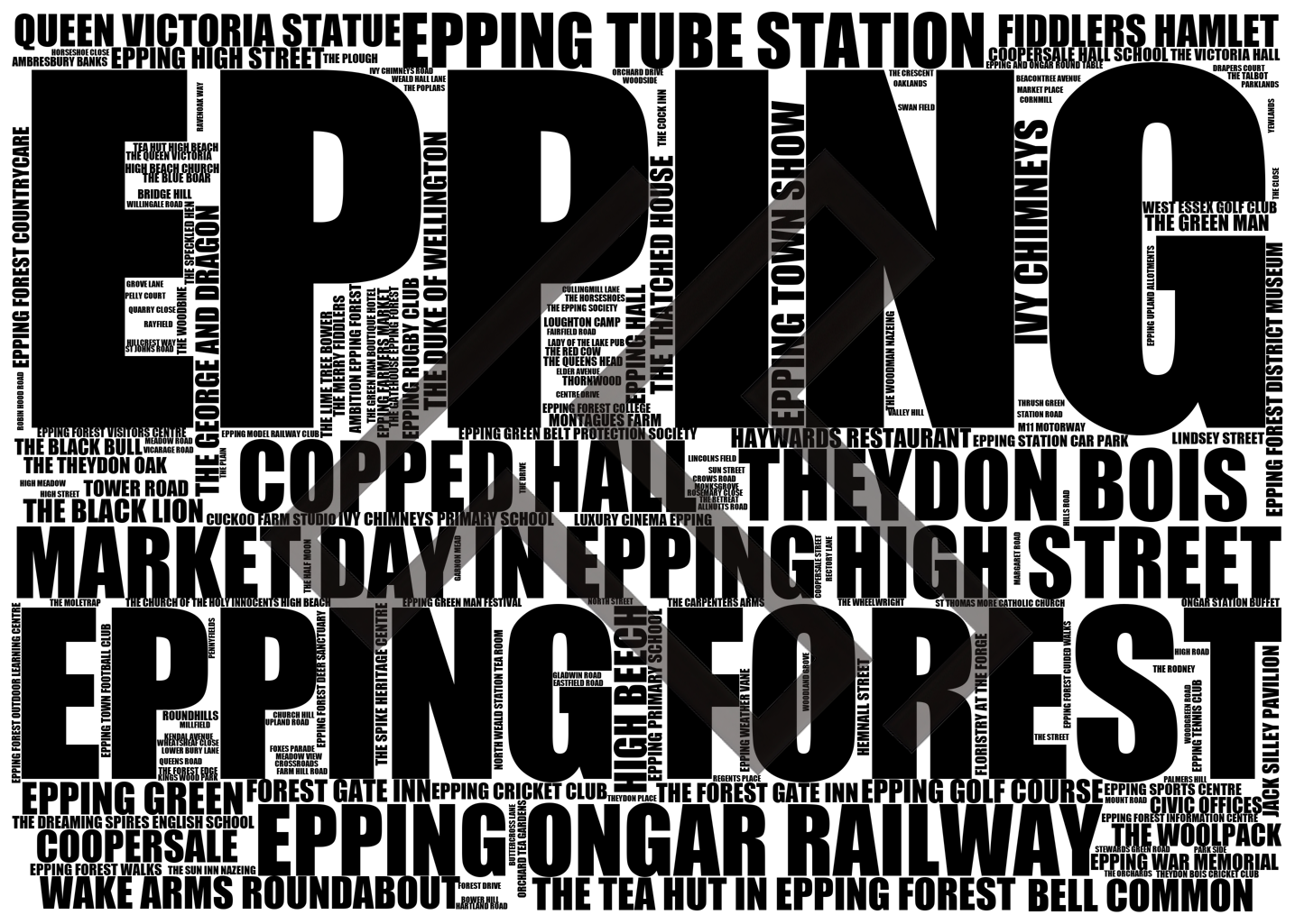 Epping - Premium Typographic Word Cloud Prints, Posters & Gifts