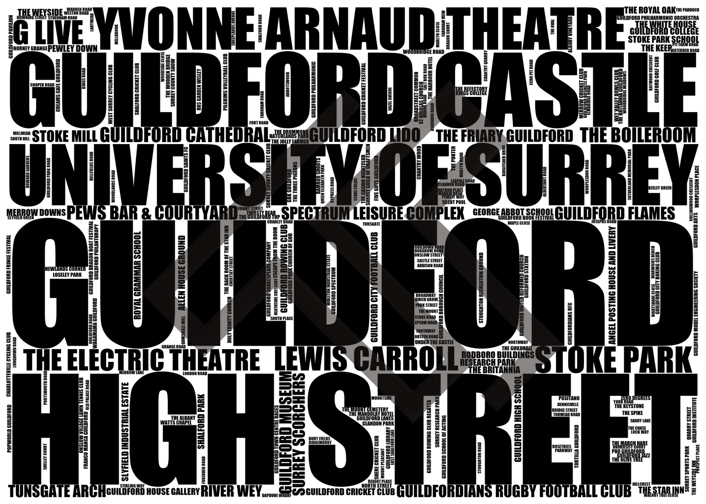 Guildford - Premium Typographic Word Cloud Prints, Posters & Gifts