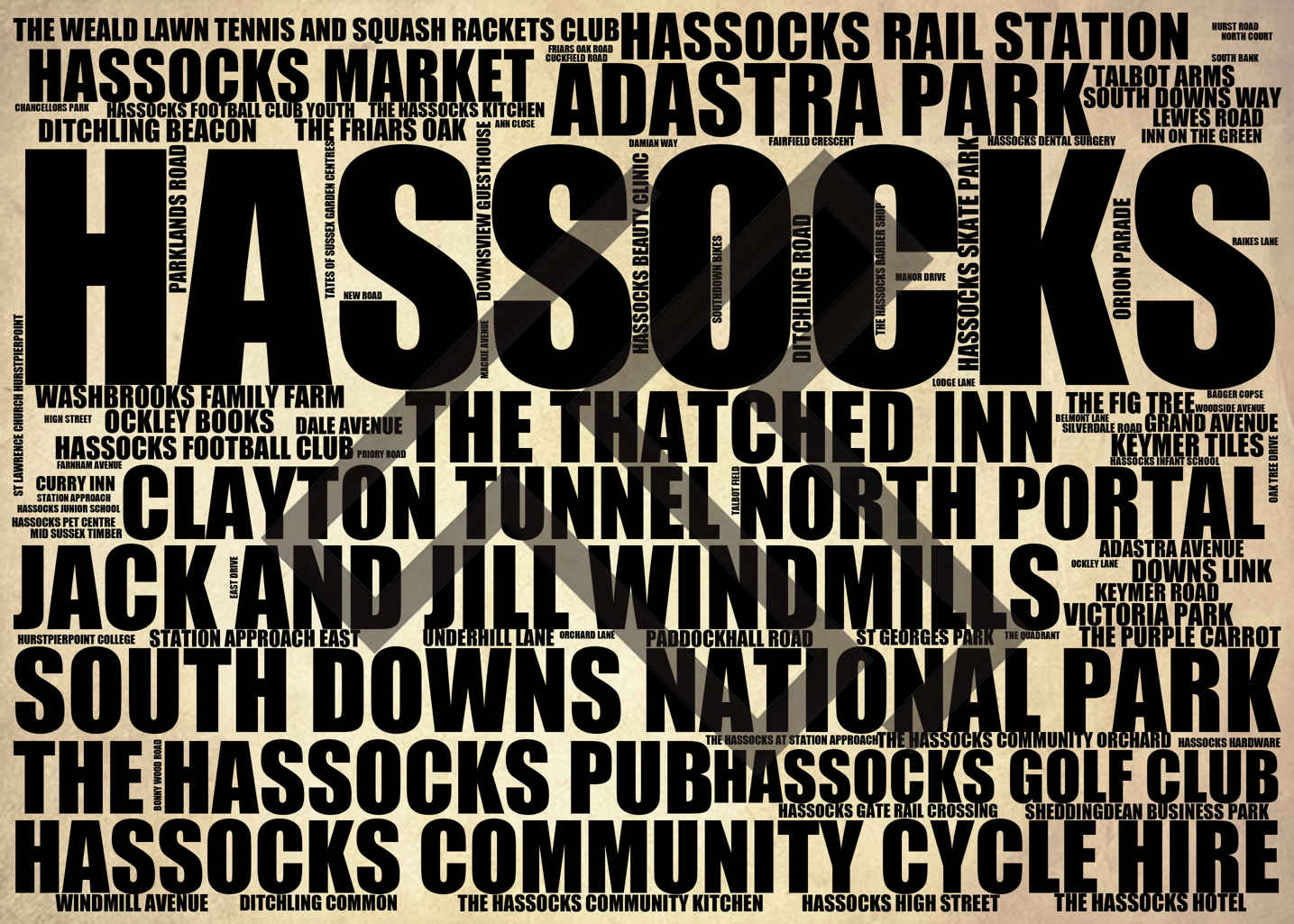 Hassocks - Premium Typographic Word Cloud Prints, Posters & Gifts