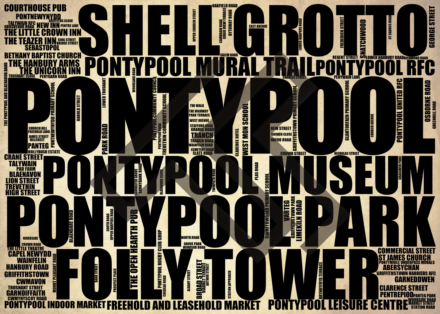 Pontypool - Premium Typographic Word Cloud Prints, Posters & Gifts