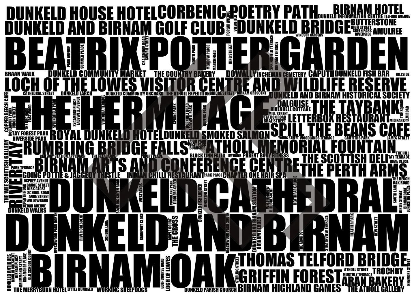 Dunkeld and Birnam - Premium Typographic Word Cloud Prints, Posters & Gifts