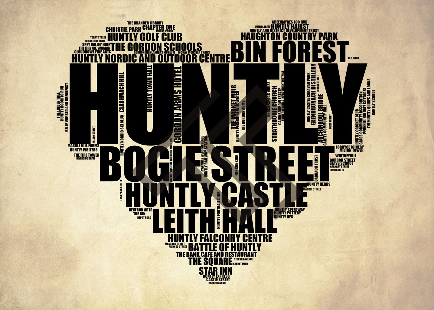 Huntly - Premium Typographic Word Cloud Prints, Posters & Gifts