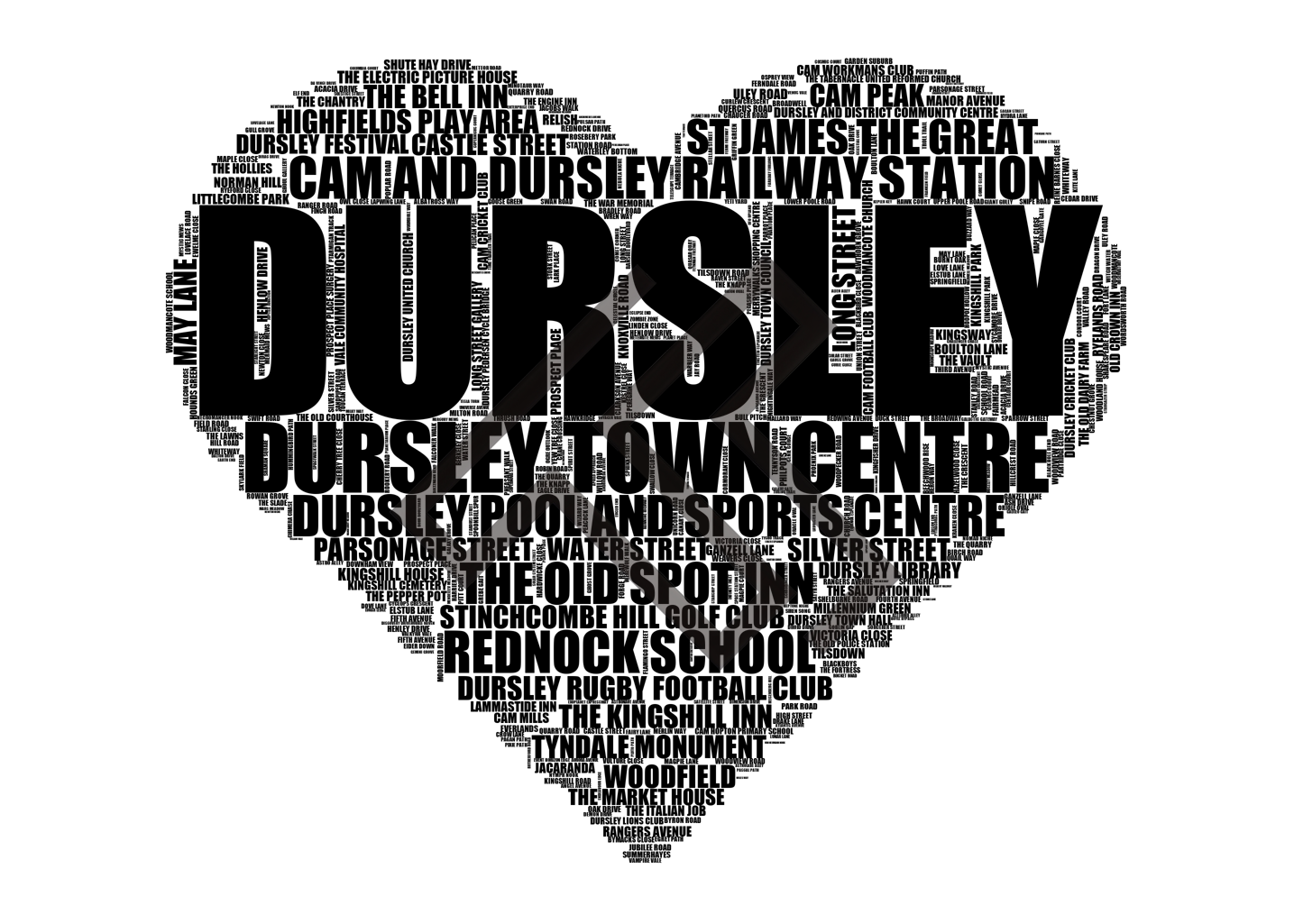 Dursley - Premium Typographic Word Cloud Prints, Posters & Gifts