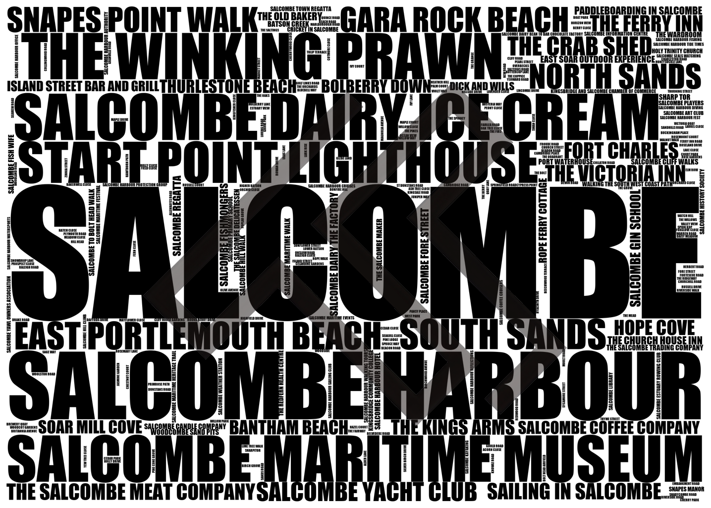 Salcombe - Premium Typographic Word Cloud Prints, Posters & Gifts