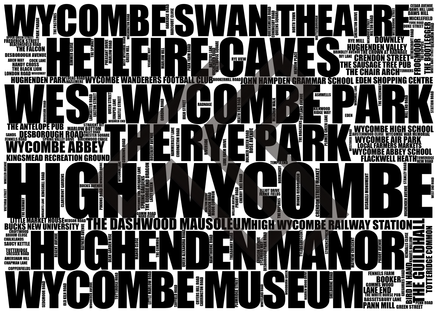 High Wycombe - Premium Typographic Word Cloud Prints, Posters & Gifts