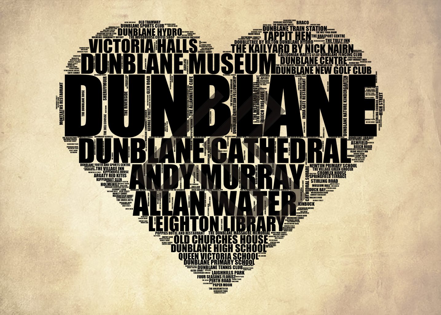 Dunblane - Premium Typographic Word Cloud Prints, Posters & Gifts