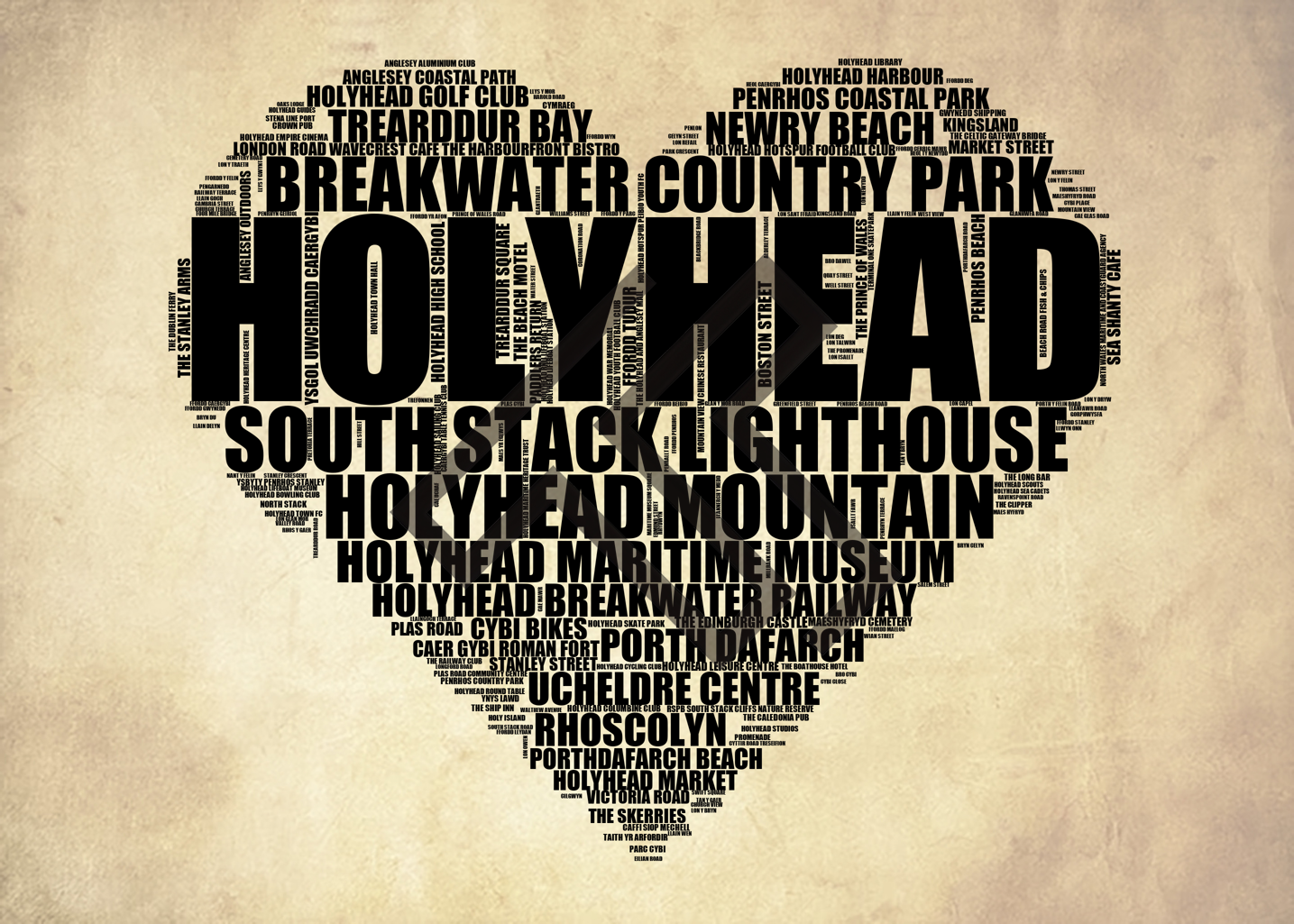 Holyhead - Premium Typographic Word Cloud Prints, Posters & Gifts