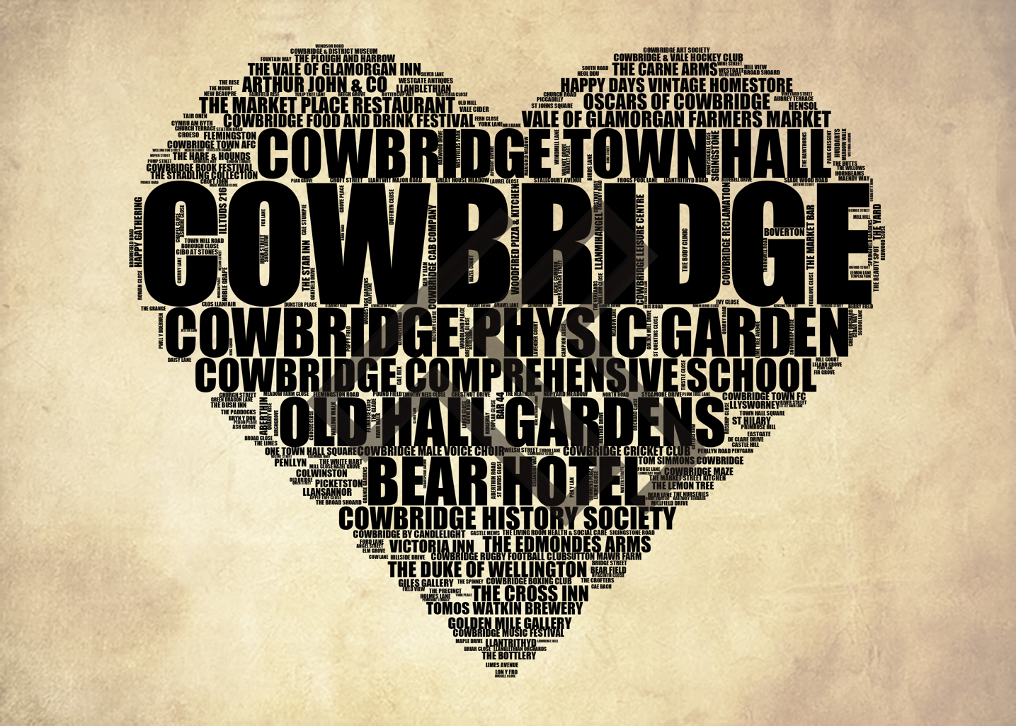 Cowbridge - Premium Typographic Word Cloud Prints, Posters & Gifts