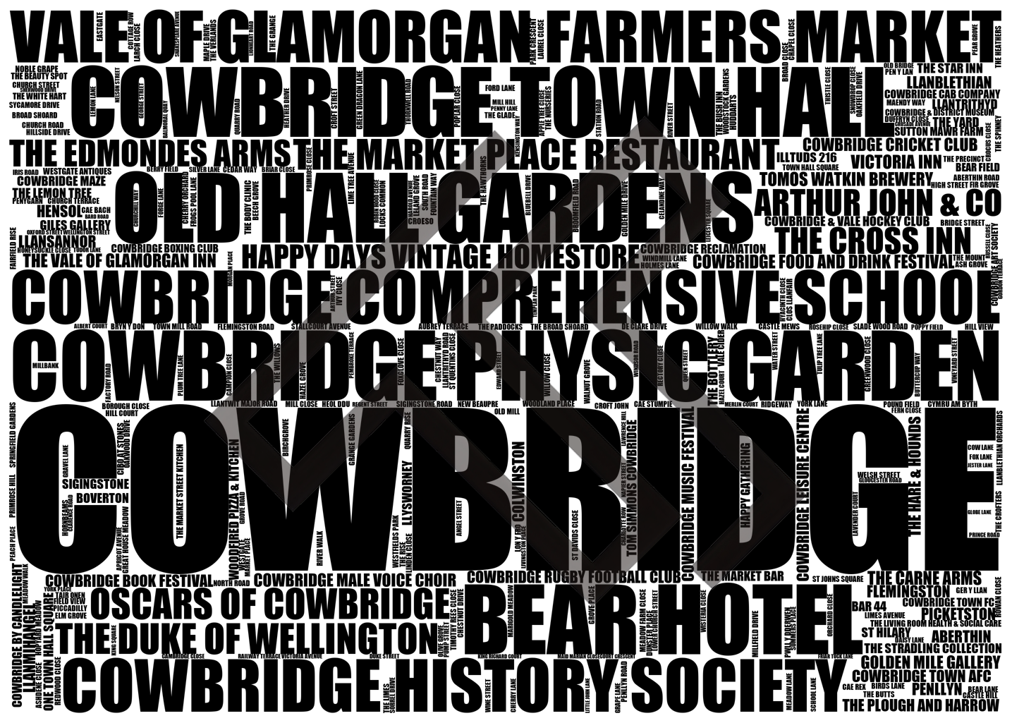 Cowbridge - Premium Typographic Word Cloud Prints, Posters & Gifts