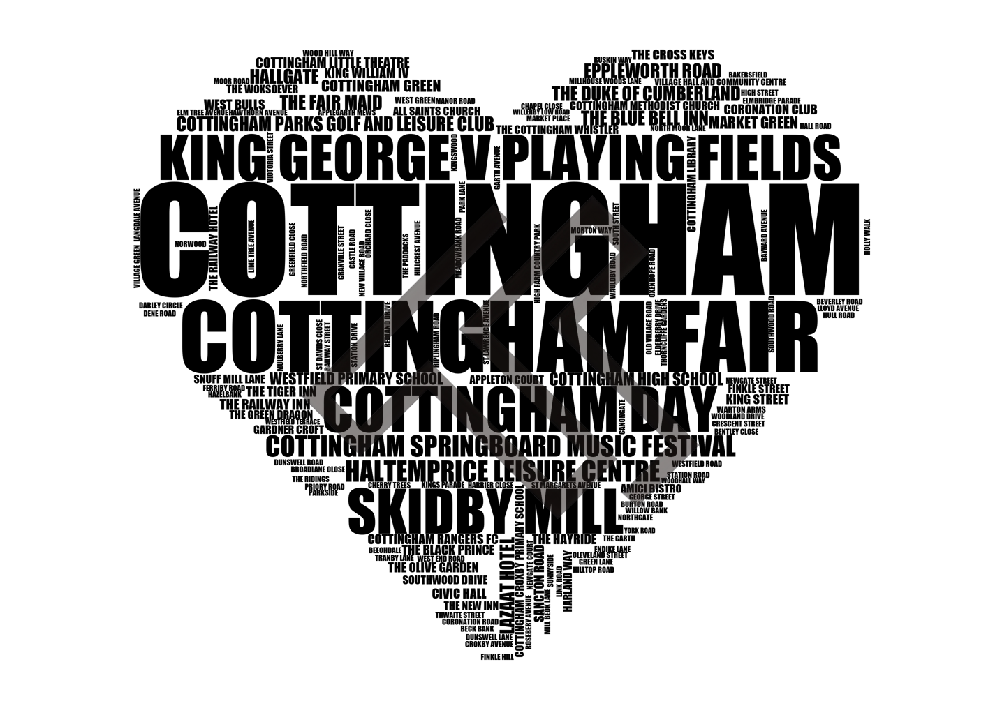 Cottingham - Premium Typographic Word Cloud Prints, Posters & Gifts