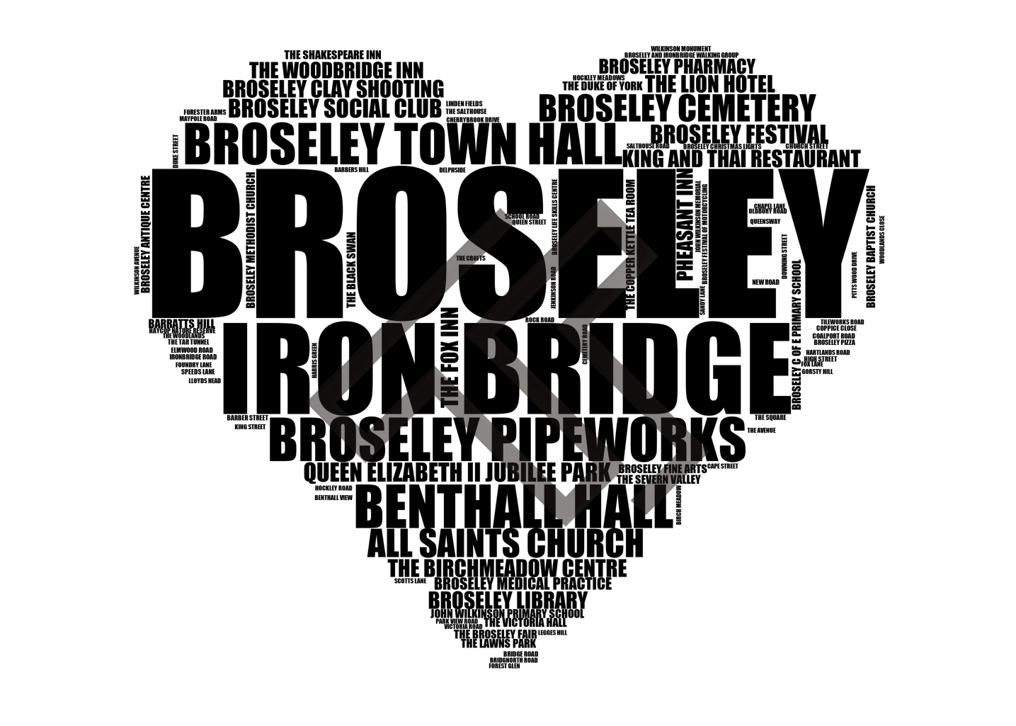 Broseley - Premium Typographic Word Cloud Prints, Posters & Gifts