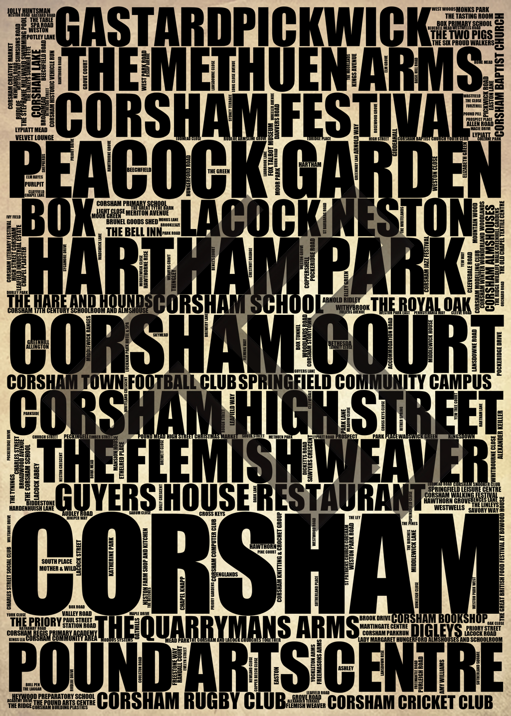 Corsham - Premium Typographic Word Cloud Prints, Posters & Gifts