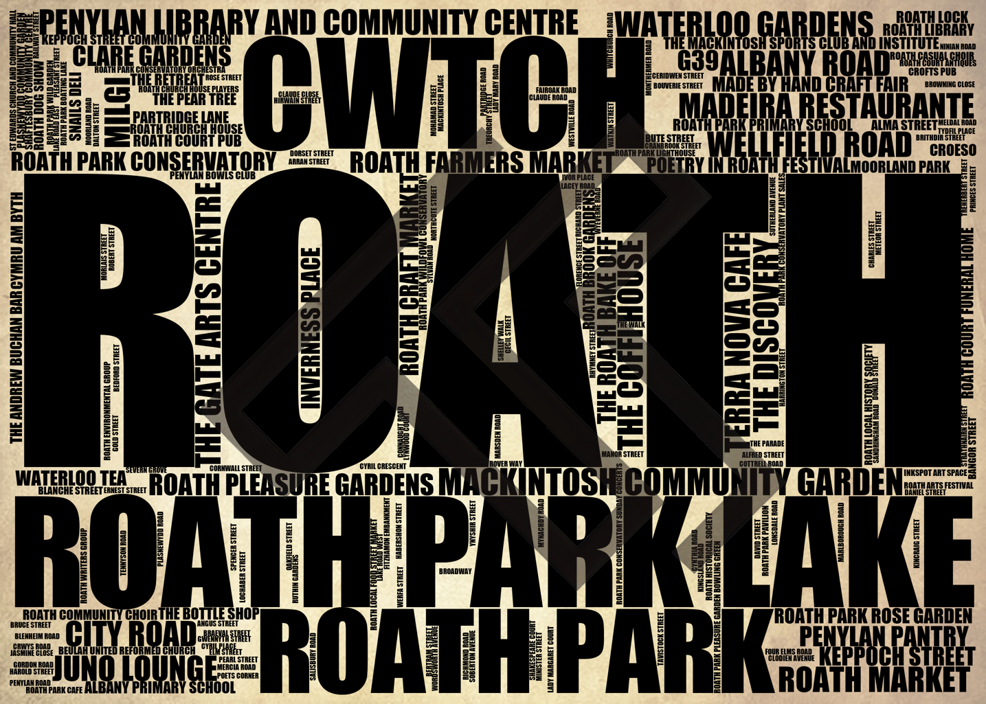 Roath - Premium Typographic Word Cloud Prints, Posters & Gifts