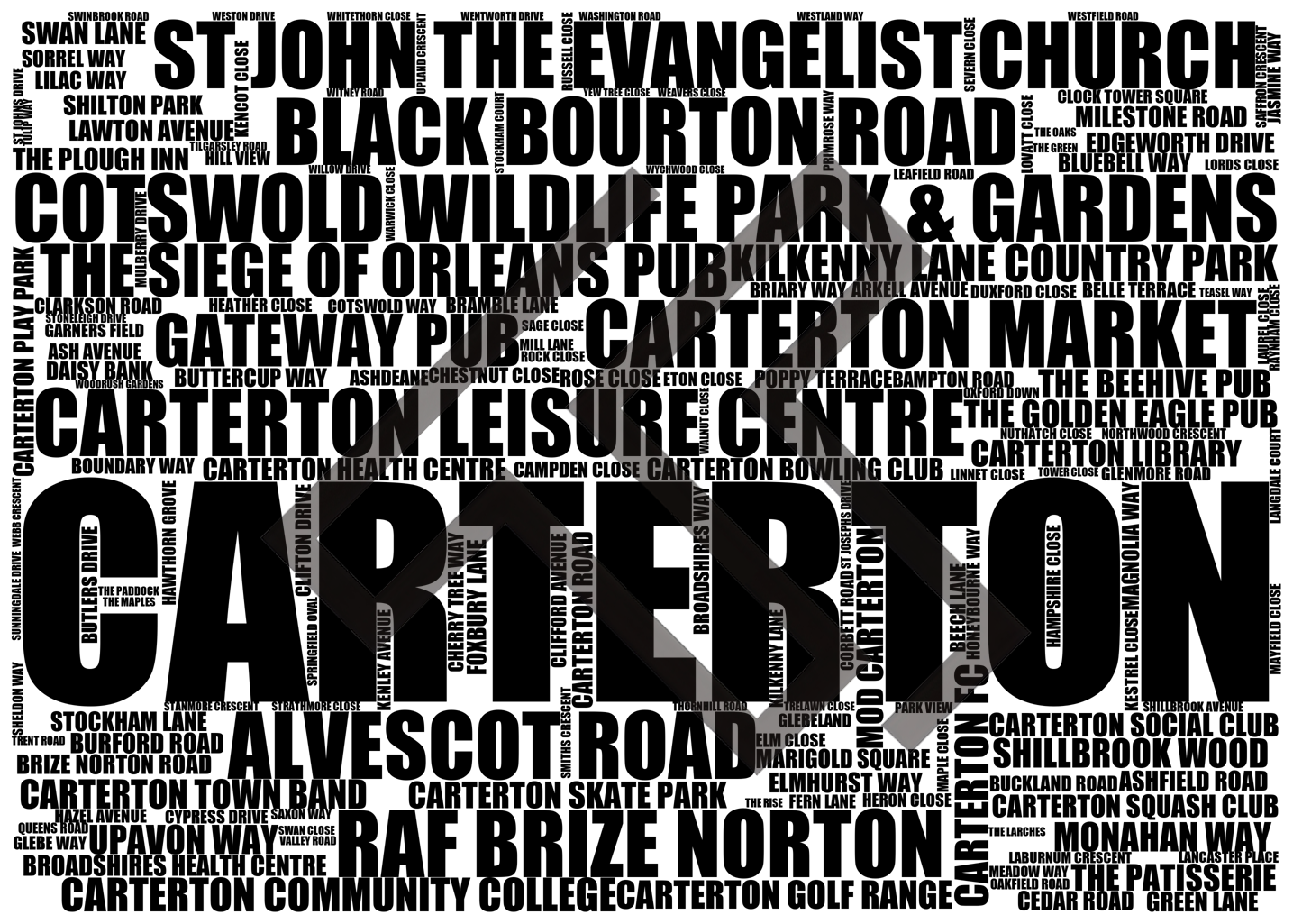 Carterton - Premium Typographic Word Cloud Prints, Posters & Gifts
