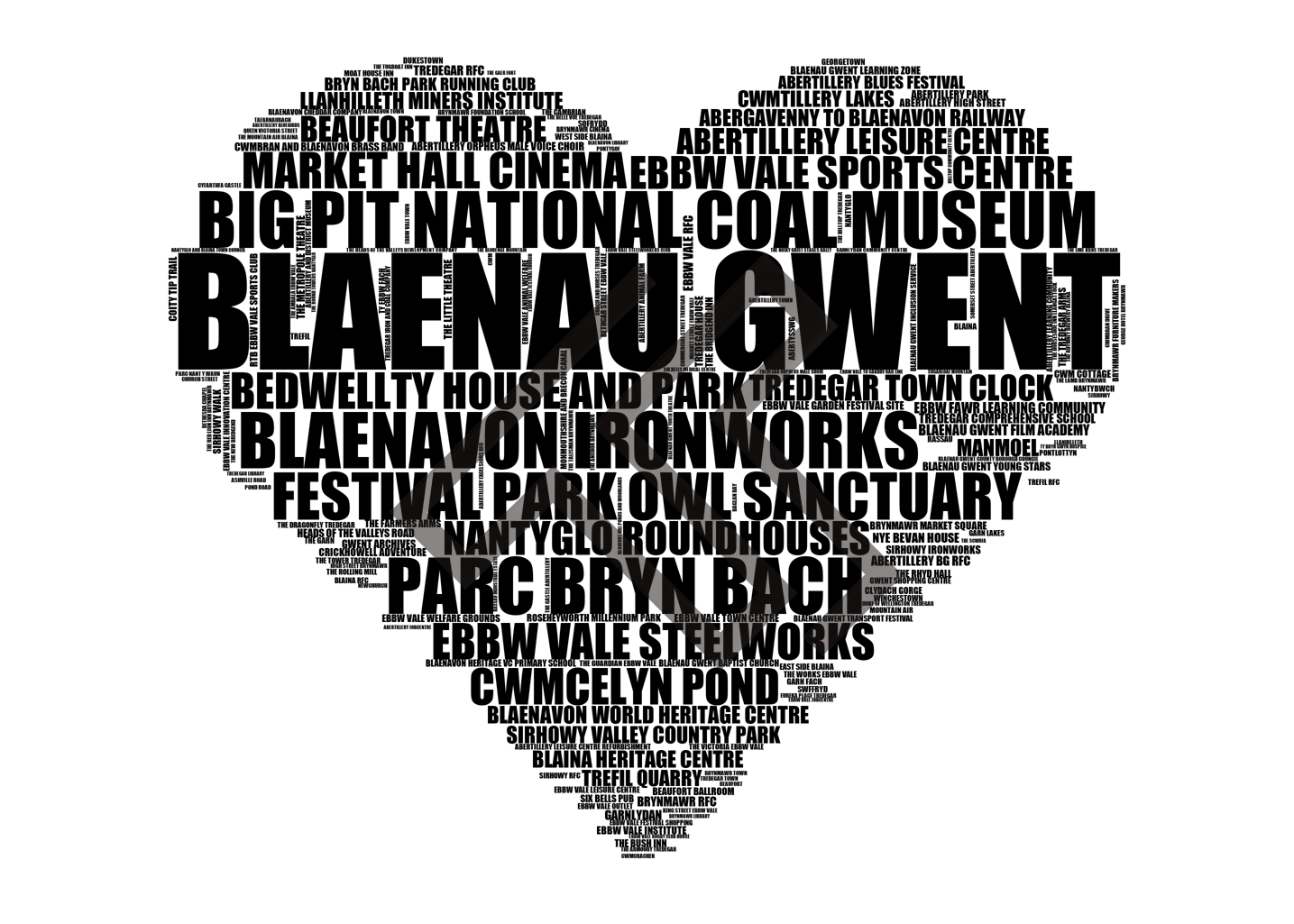 Blaenau Gwent - Premium Typographic Word Cloud Prints, Posters & Gifts