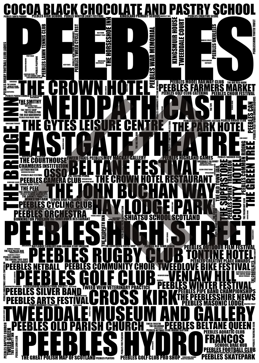 Peebles - Premium Typographic Word Cloud Prints, Posters & Gifts