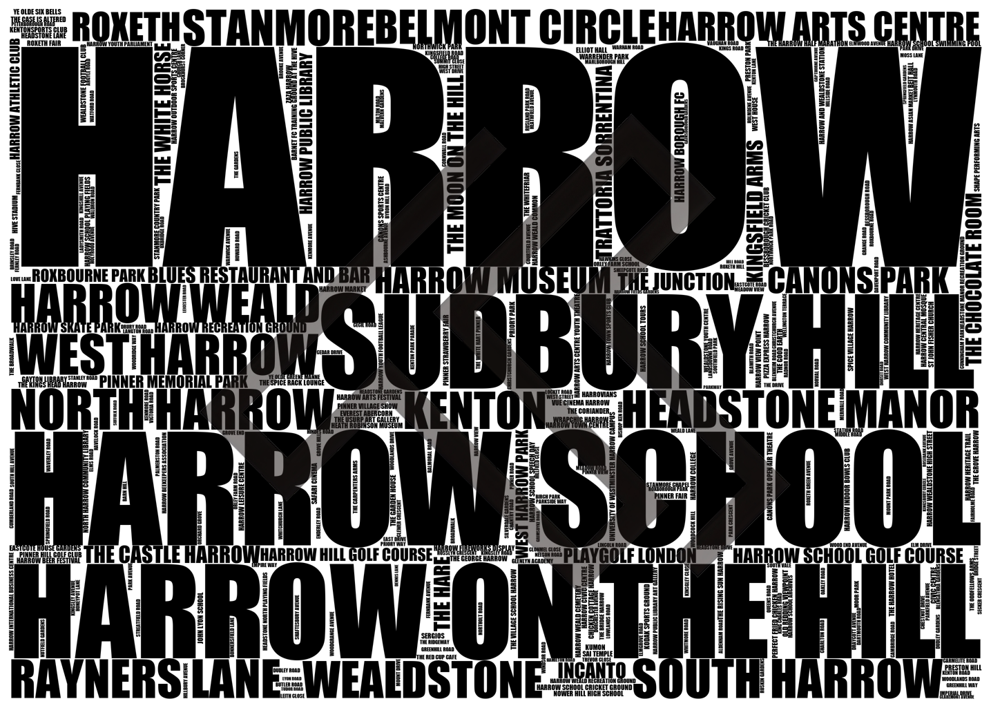 Harrow - Premium Typographic Word Cloud Prints, Posters & Gifts