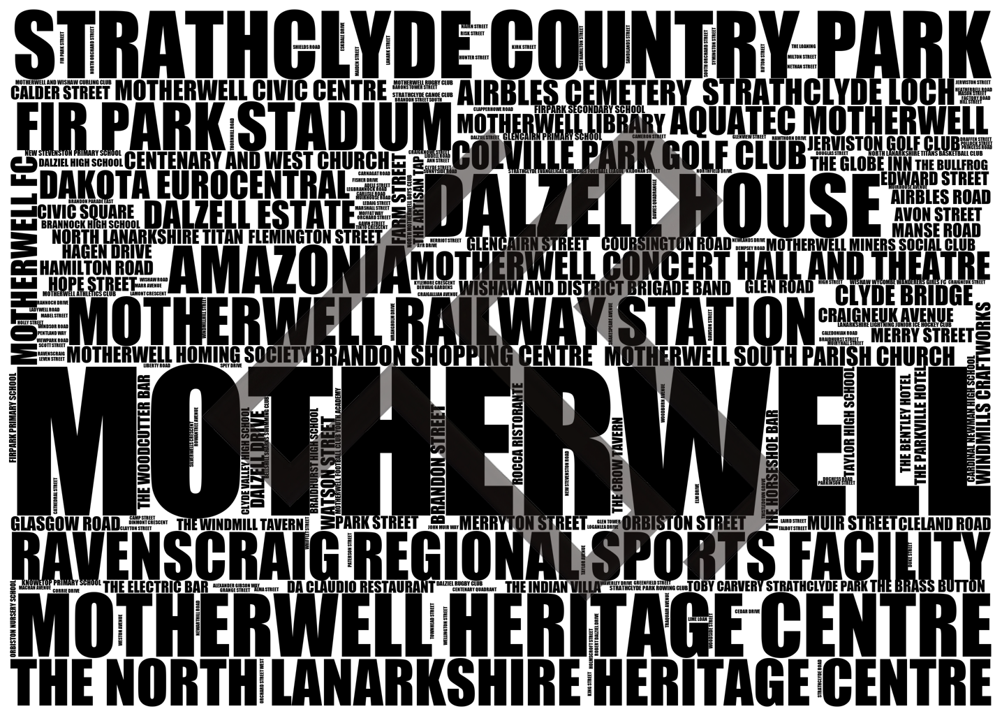 Motherwell - Premium Typographic Word Cloud Prints, Posters & Gifts