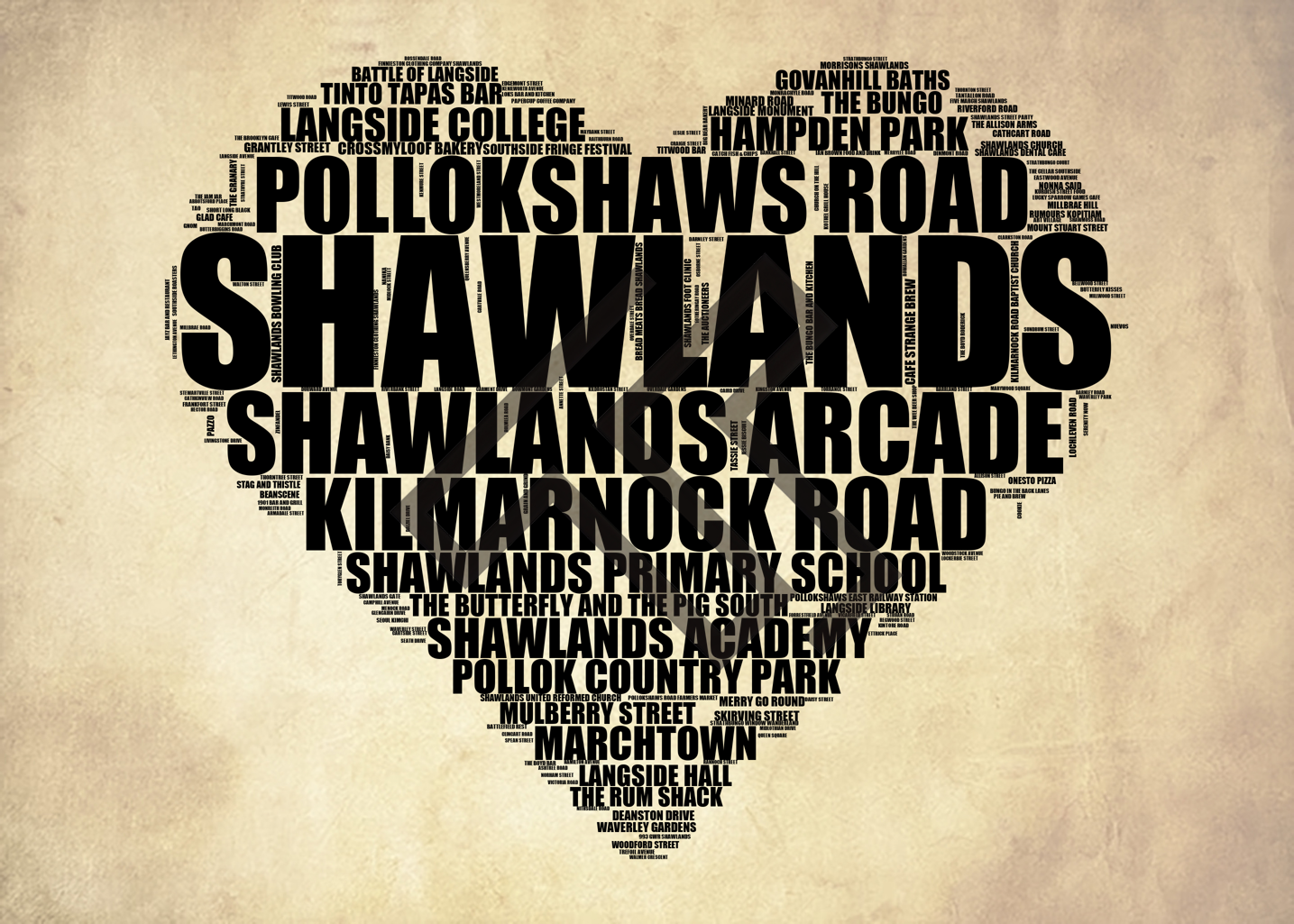 Shawlands - Premium Typographic Word Cloud Prints, Posters & Gifts