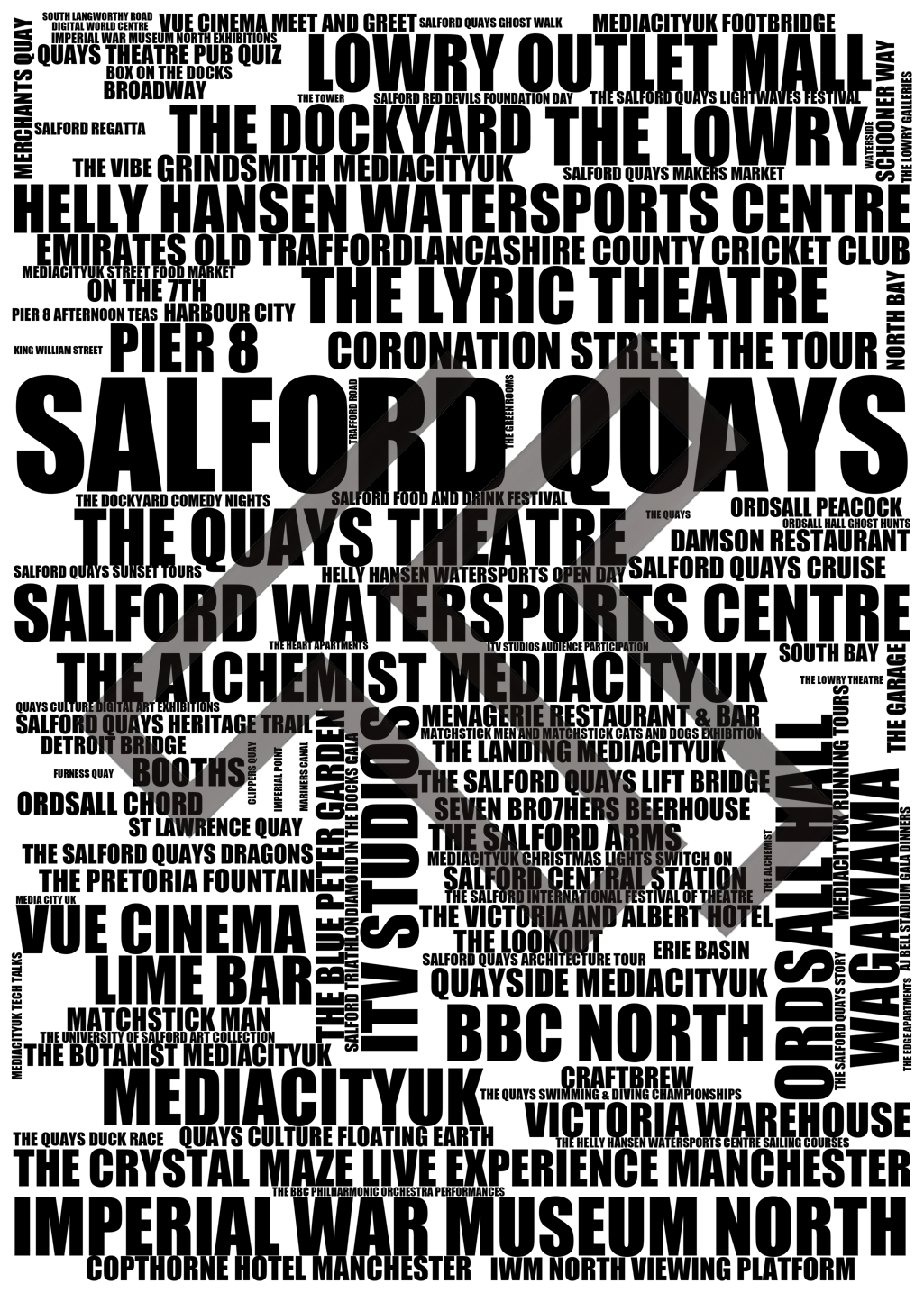 Salford Quays - Premium Typographic Word Cloud Prints, Posters & Gifts
