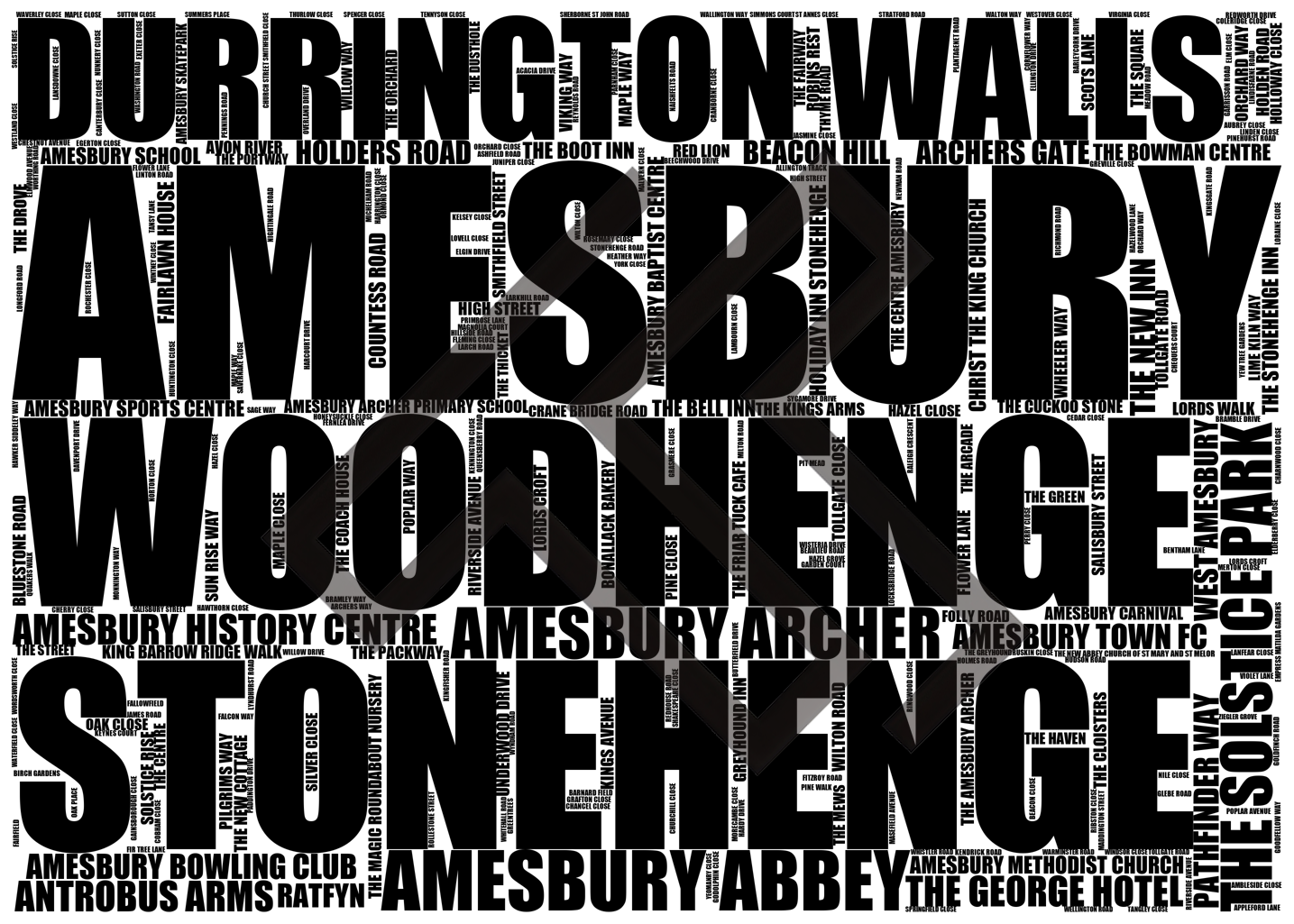 Amesbury - Premium Typographic Word Cloud Prints, Posters & Gifts