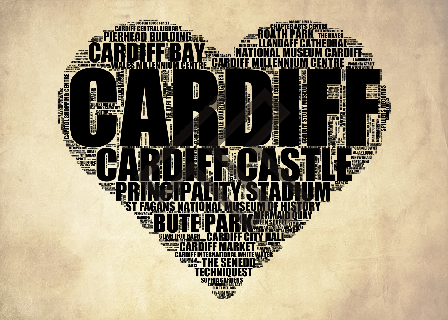 Cardiff - Premium Typographic Word Cloud Prints, Posters & Gifts