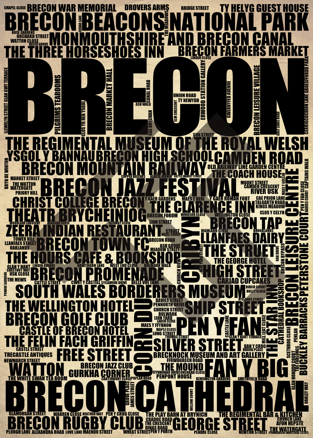 Brecon - Premium Typographic Word Cloud Prints, Posters & Gifts