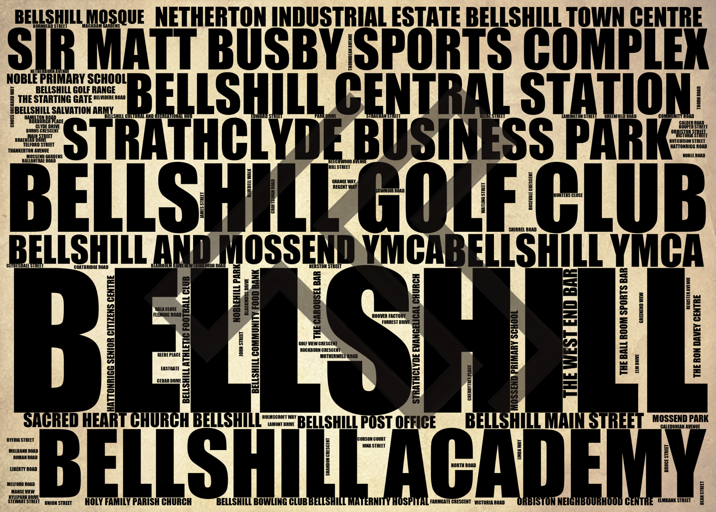 Bellshill - Premium Typographic Word Cloud Prints, Posters & Gifts