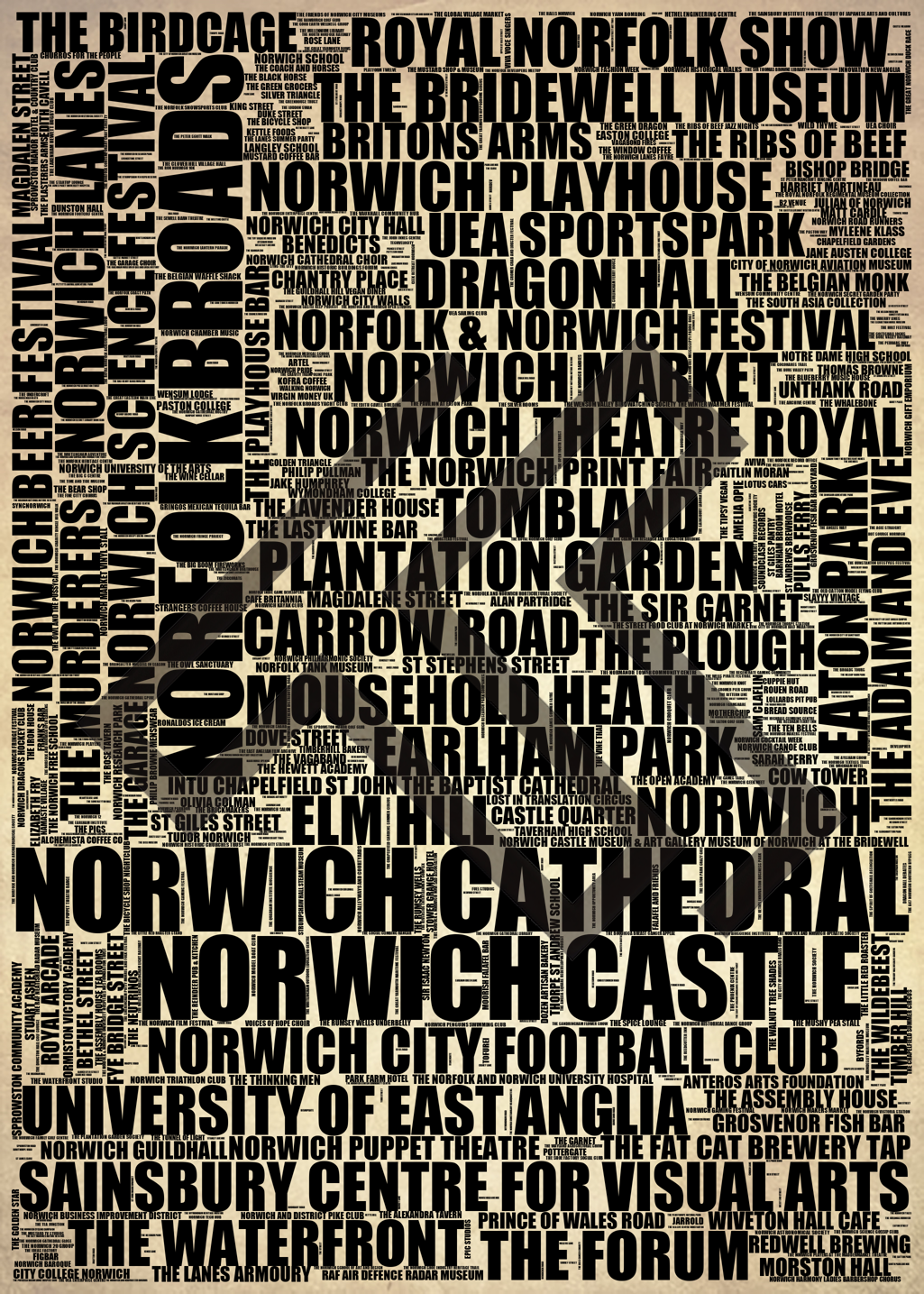 Norwich - Premium Typographic Word Cloud Prints, Posters & Gifts