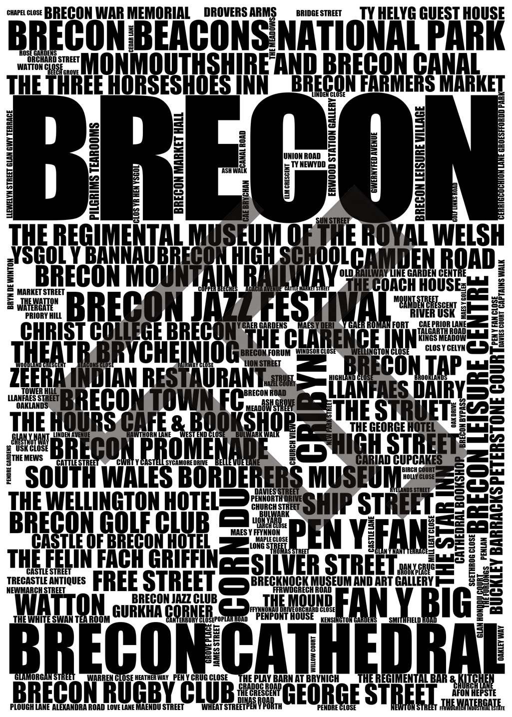 Brecon - Premium Typographic Word Cloud Prints, Posters & Gifts