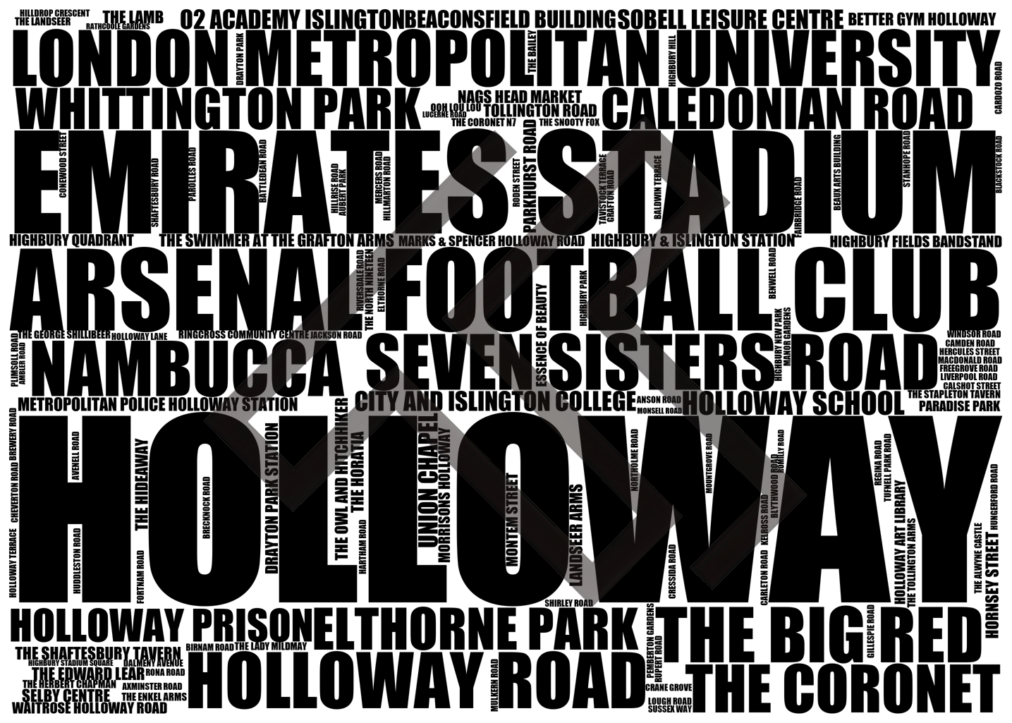 Holloway - Premium Typographic Word Cloud Prints, Posters & Gifts