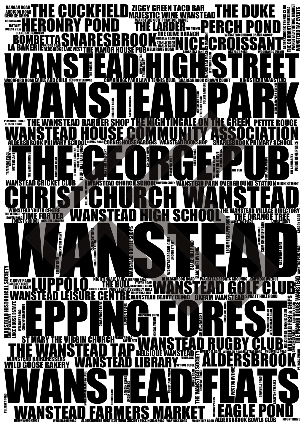 Wanstead - Premium Typographic Word Cloud Prints, Posters & Gifts