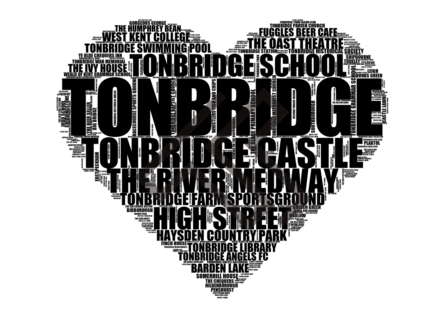 Tonbridge - Premium Typographic Word Cloud Prints, Posters & Gifts