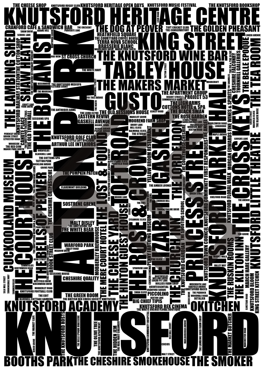 Knutsford - Premium Typographic Word Cloud Prints, Posters & Gifts