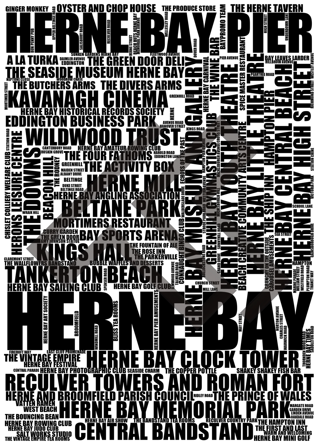 Herne Bay - Premium Typographic Word Cloud Prints, Posters & Gifts