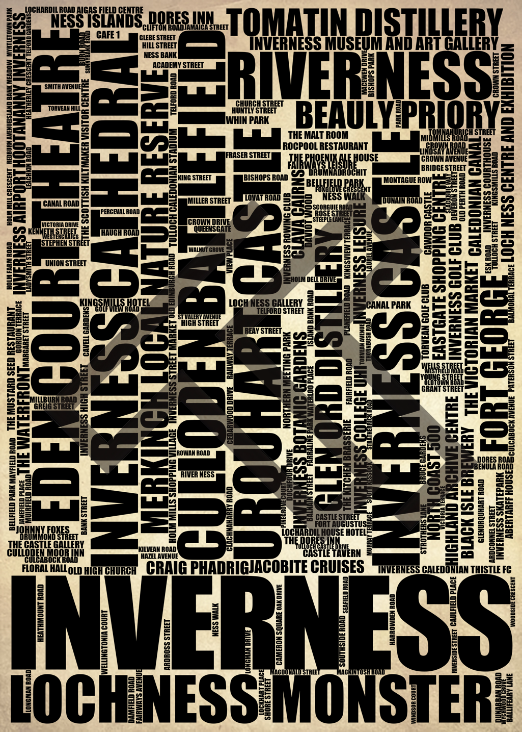 Inverness - Premium Typographic Word Cloud Prints, Posters & Gifts