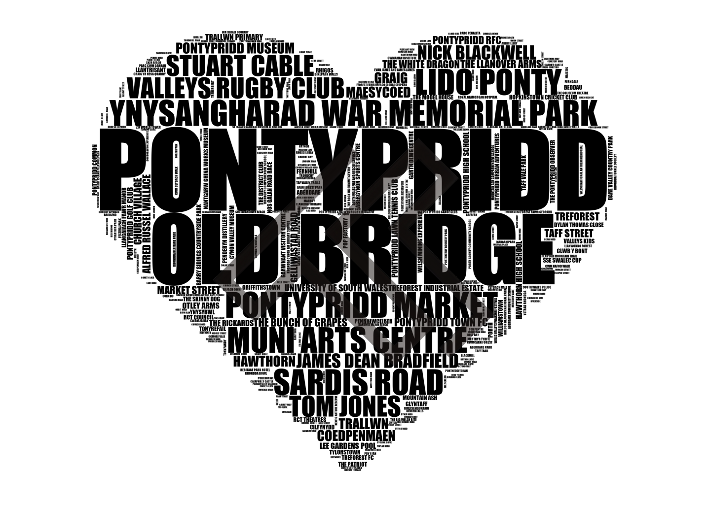 Pontypridd - Premium Typographic Word Cloud Prints, Posters & Gifts