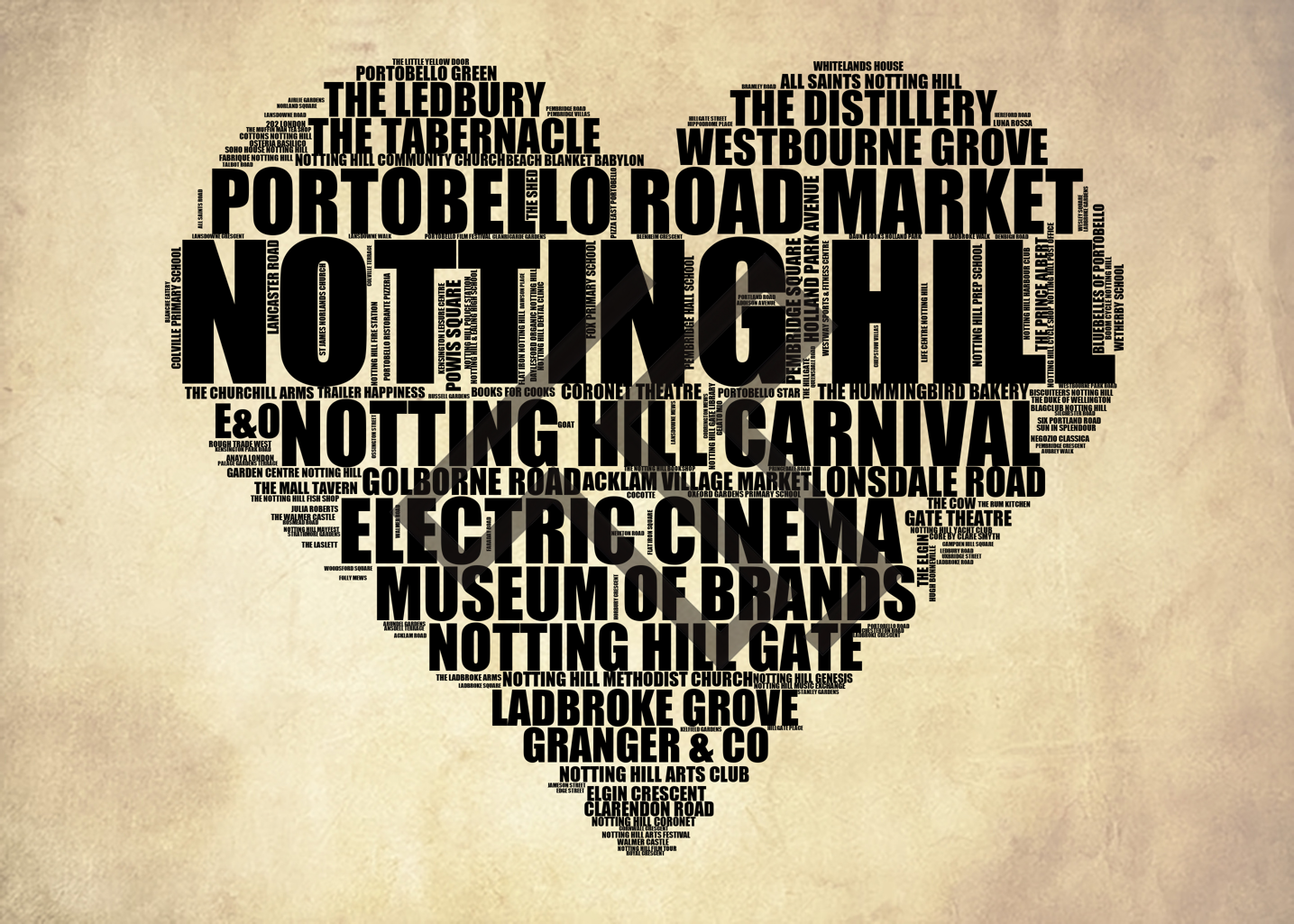 Notting Hill - Premium Typographic Word Cloud Prints, Posters & Gifts