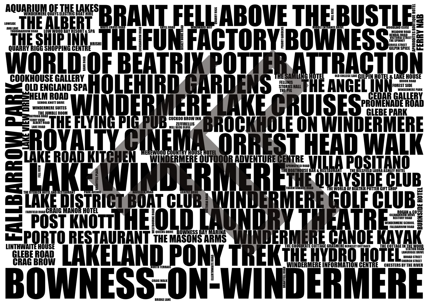 Bowness-on-Windermere - Premium Typographic Word Cloud Prints, Posters & Gifts