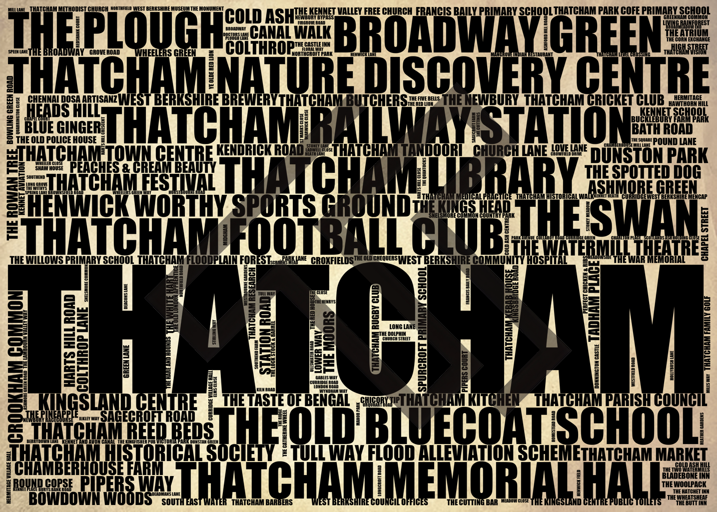 Thatcham - Premium Typographic Word Cloud Prints, Posters & Gifts
